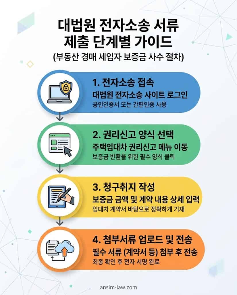대법원 전자소송을 통한 권리신고 및 배당요구신청 단계별 핵심 플로우차트