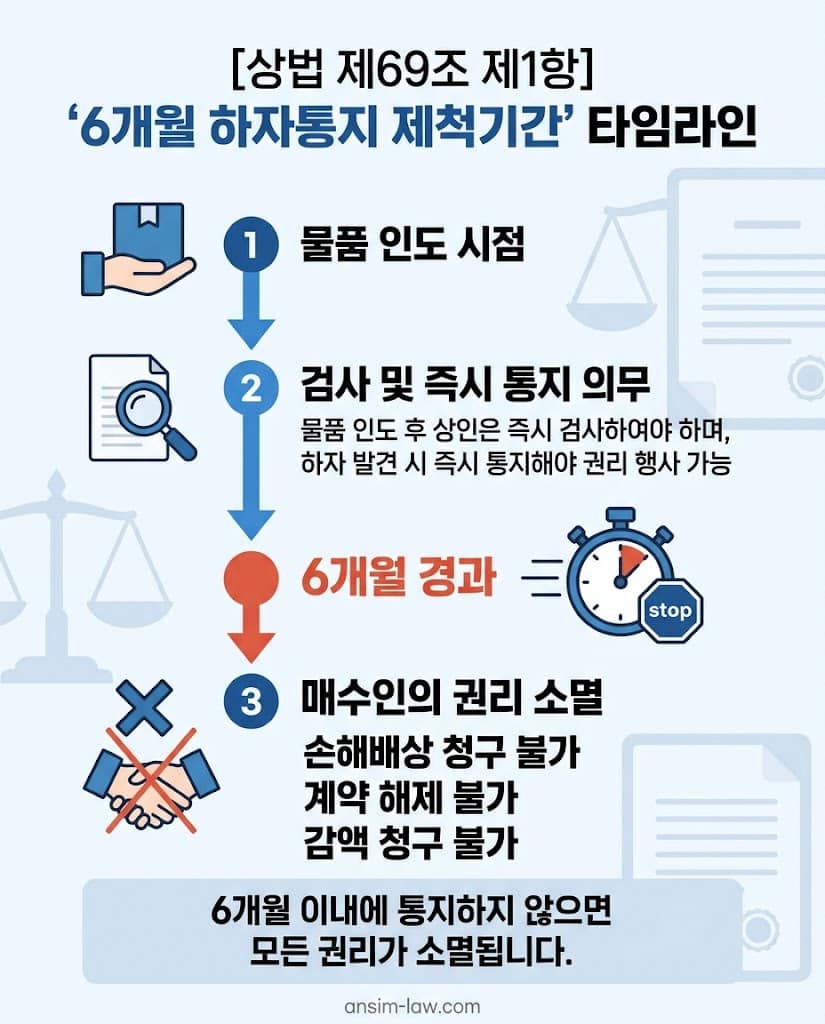 상법 제69조 제1항의 6개월 하자통지 제척기간 흐름도