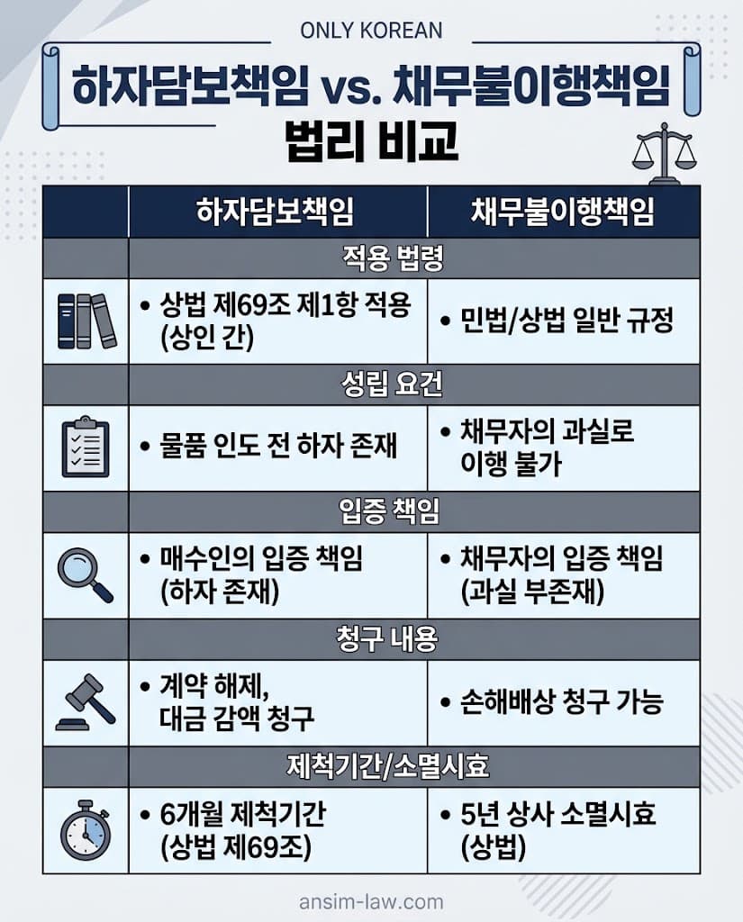 소송 방어에 대비한 하자담보책임과 채무불이행책임 핵심 비교표