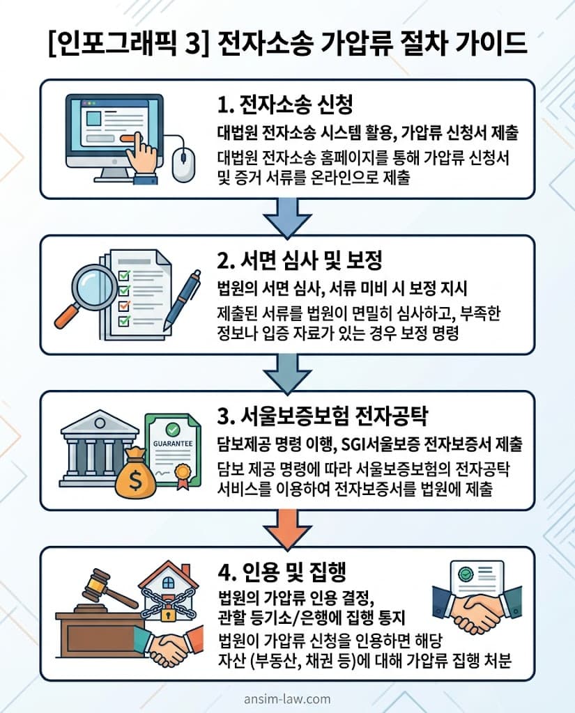 신속한 채권 보전을 위한 대법원 전자소송 가압류 진행 순서도