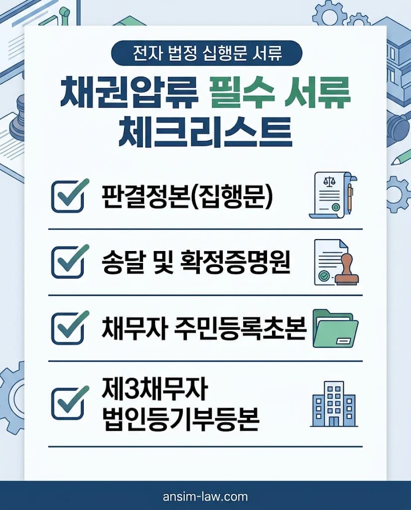 채권압류 및 추심명령 전자소송 신청 시 법원에 제출해야 하는 필수 첨부 서류 체크리스트