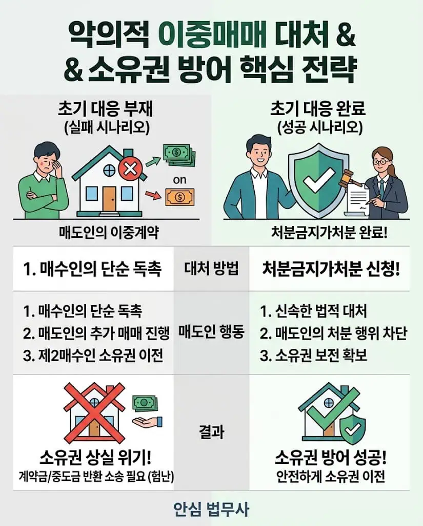 부동산 이중매매 채무불이행 대처법과 소유권이전등기청구소송 전 부동산처분금지가처분 신청 비교 표