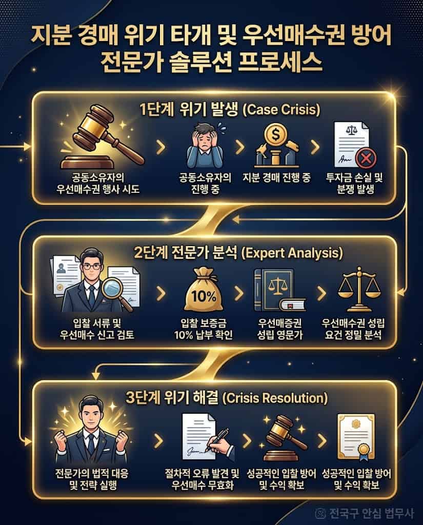 지분 경매 방어 사건 타임라인 및 공유자 우선매수권 해결 프로세스 로드맵